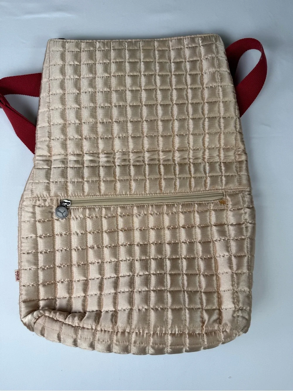 Vintage Puma Quilted Crossbody Bag in Champagne with Red Strap- Classic Puma